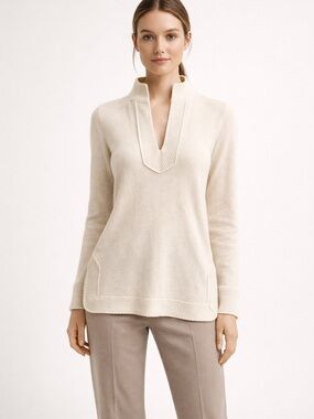 Tory Burch 100% Cashmere V Neck Sweater Beige Size M